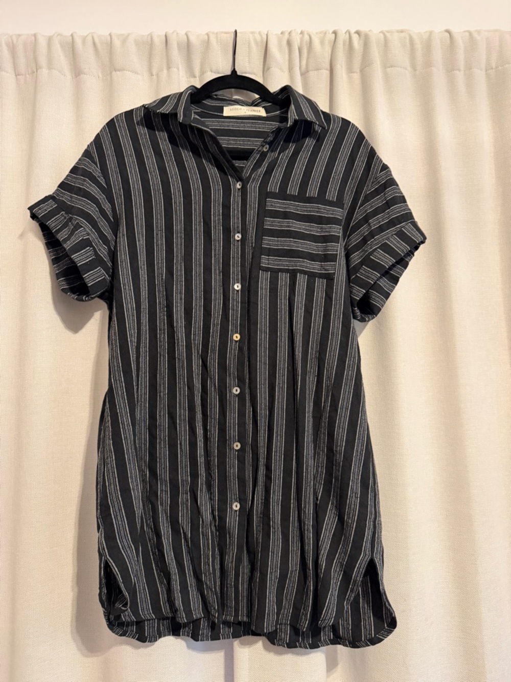Women's Black Striped Mini Shirt Dress